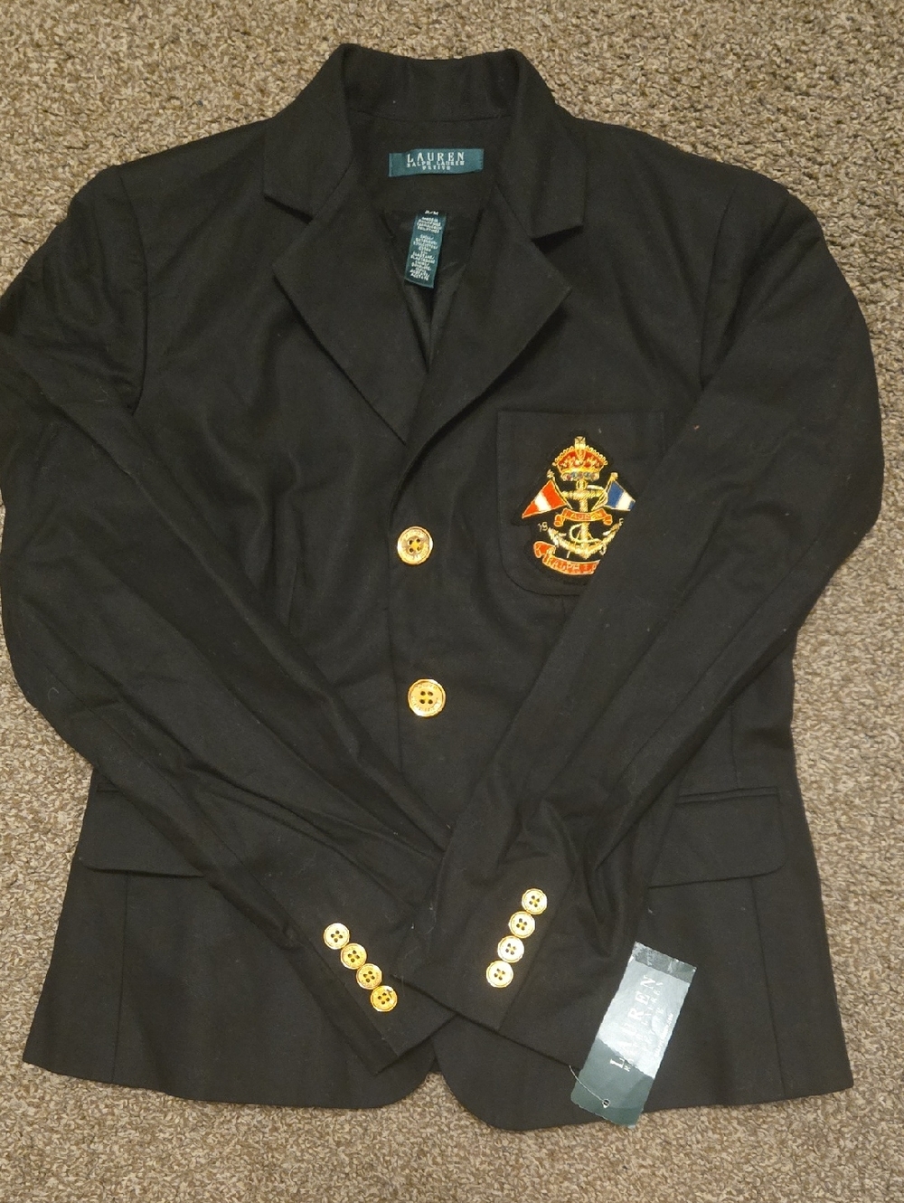 Lauren Ralph Lauren Black Blazer with Gold Buttons & Embroidered Crest